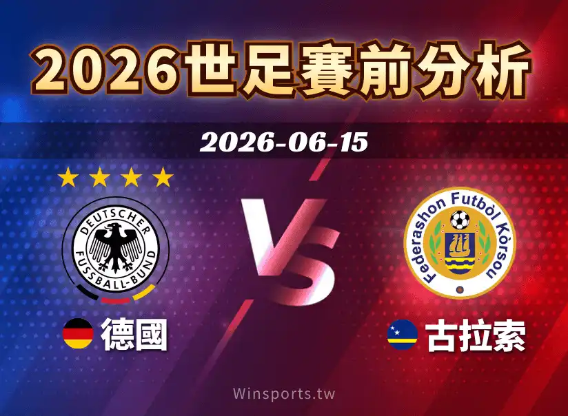 【2026 世足預測】6/15 E組德國 vs 古拉索賽前分析：強弱對決觀戰重點一次看